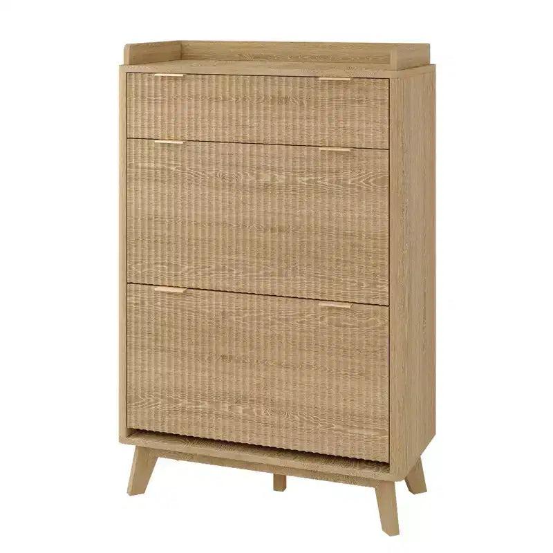 Modern Fluted Shoe Cabinet for Entryway, 48 Tall Narrow Wooden Shoe Rack Organizer with 2 Flip Drawers & Adjustable Shelves for Apartment Living Roo