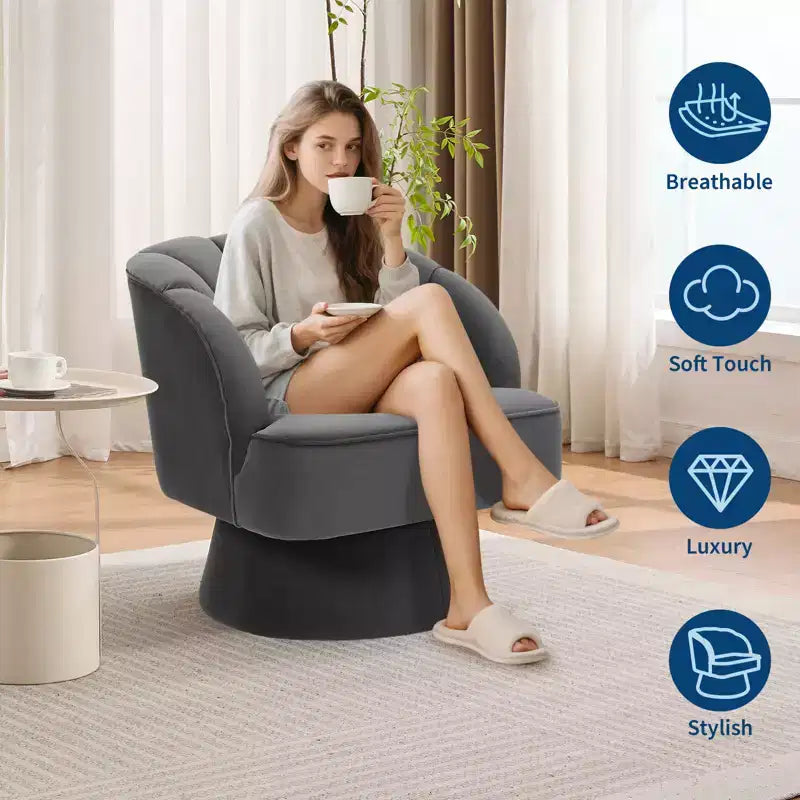 360 Swivel Barrel Accent Chair - Modern Upholstered Lounge Armchair - Curved Backrest, Wide Comfortable Cushion, Comfortable for Living Room