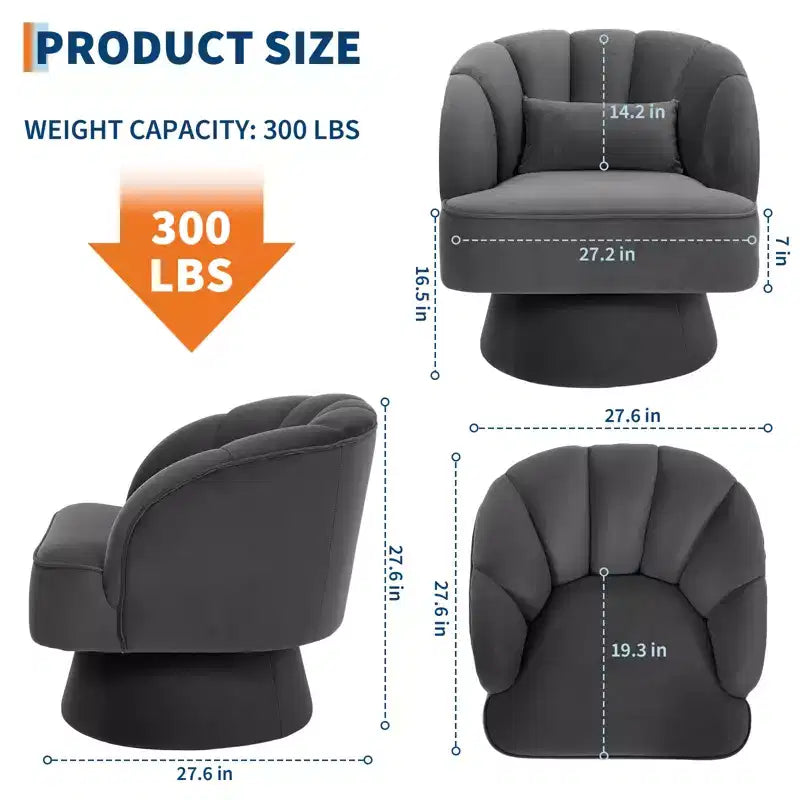 360 Swivel Barrel Accent Chair - Modern Upholstered Lounge Armchair - Curved Backrest, Wide Comfortable Cushion, Comfortable for Living Room