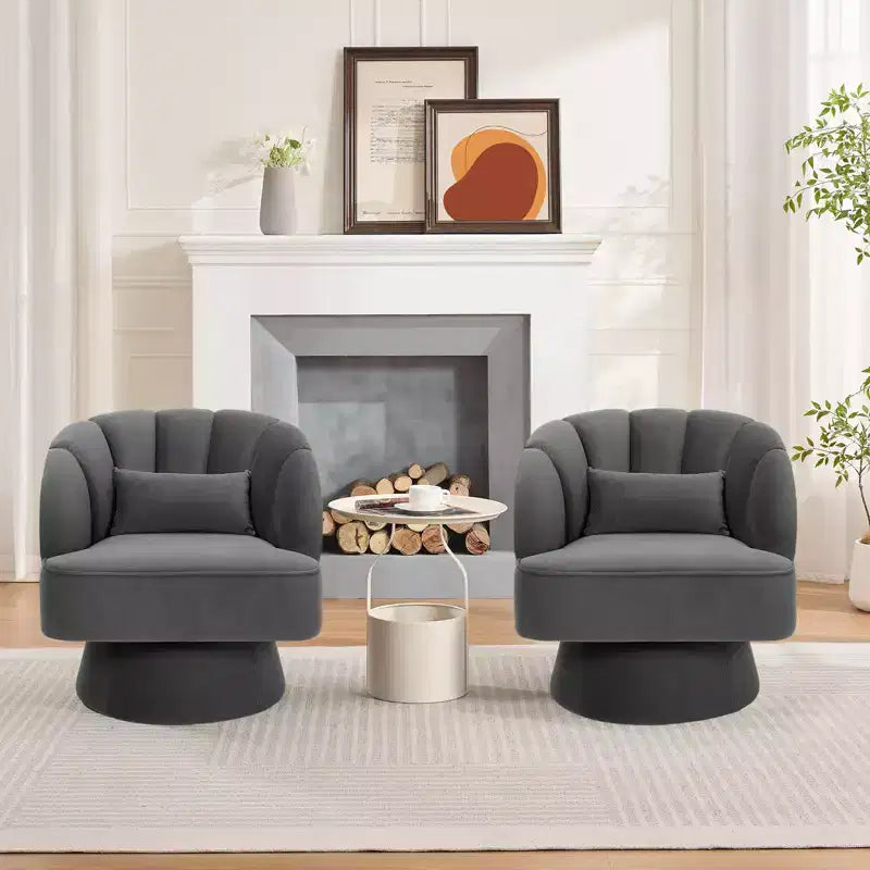 360 Swivel Barrel Accent Chair - Modern Upholstered Lounge Armchair - Curved Backrest, Wide Comfortable Cushion, Comfortable for Living Room