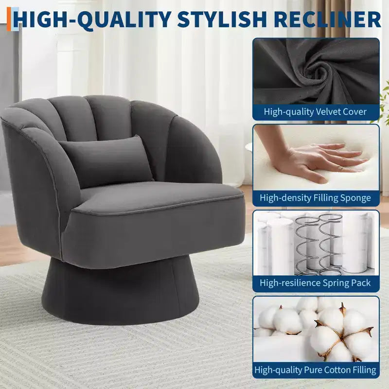 360 Swivel Barrel Accent Chair - Modern Upholstered Lounge Armchair - Curved Backrest, Wide Comfortable Cushion, Comfortable for Living Room