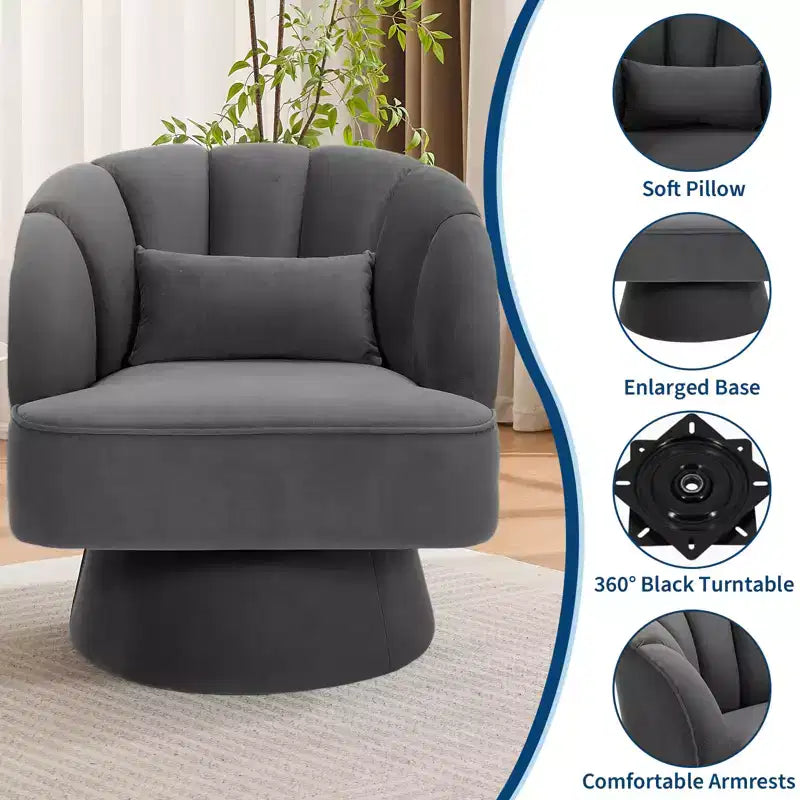 360 Swivel Barrel Accent Chair - Modern Upholstered Lounge Armchair - Curved Backrest, Wide Comfortable Cushion, Comfortable for Living Room