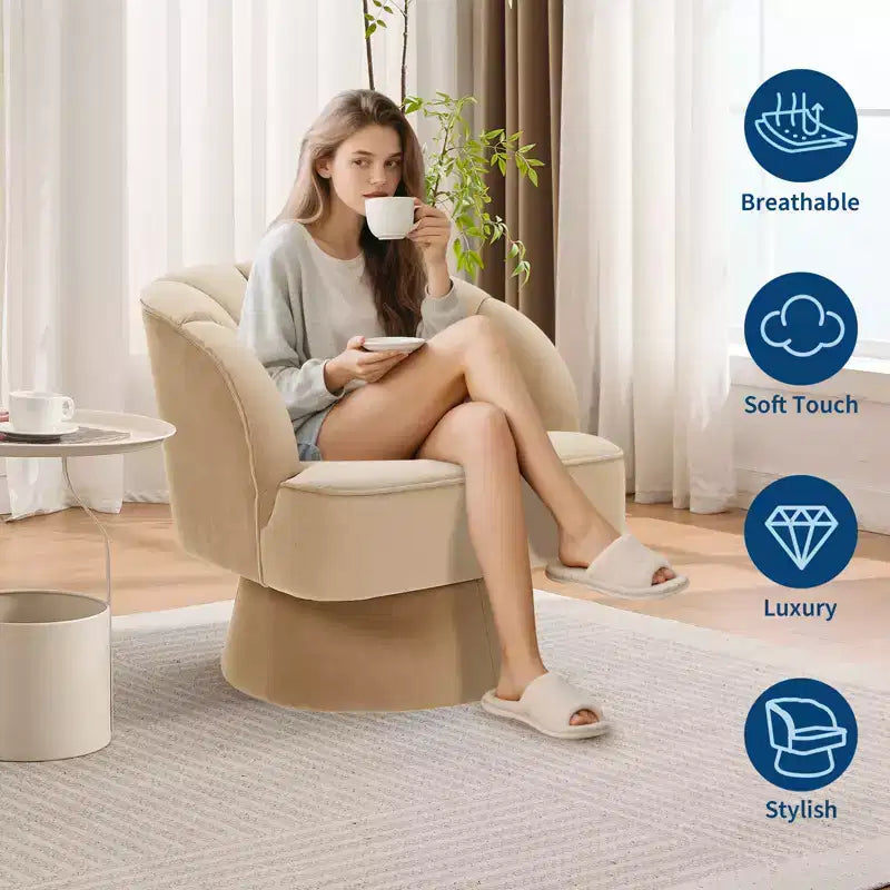 360 Swivel Barrel Accent Chair - Modern Upholstered Lounge Armchair - Curved Backrest, Wide Comfortable Cushion, Comfortable for Living Room