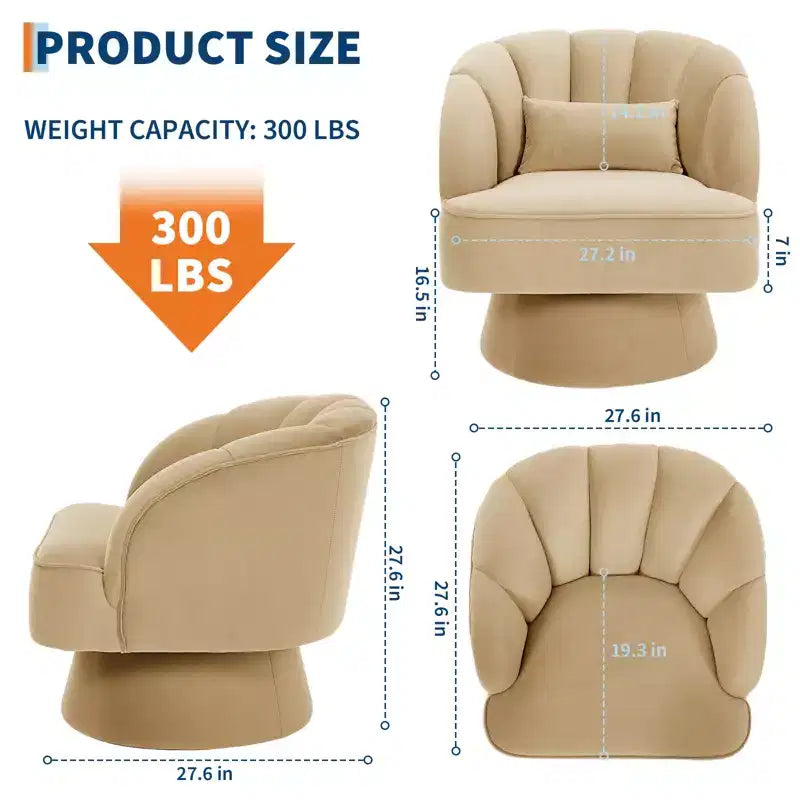 360 Swivel Barrel Accent Chair - Modern Upholstered Lounge Armchair - Curved Backrest, Wide Comfortable Cushion, Comfortable for Living Room