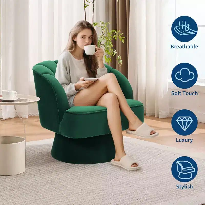 360 Swivel Barrel Accent Chair - Modern Upholstered Lounge Armchair - Curved Backrest, Wide Comfortable Cushion, Comfortable for Living Room