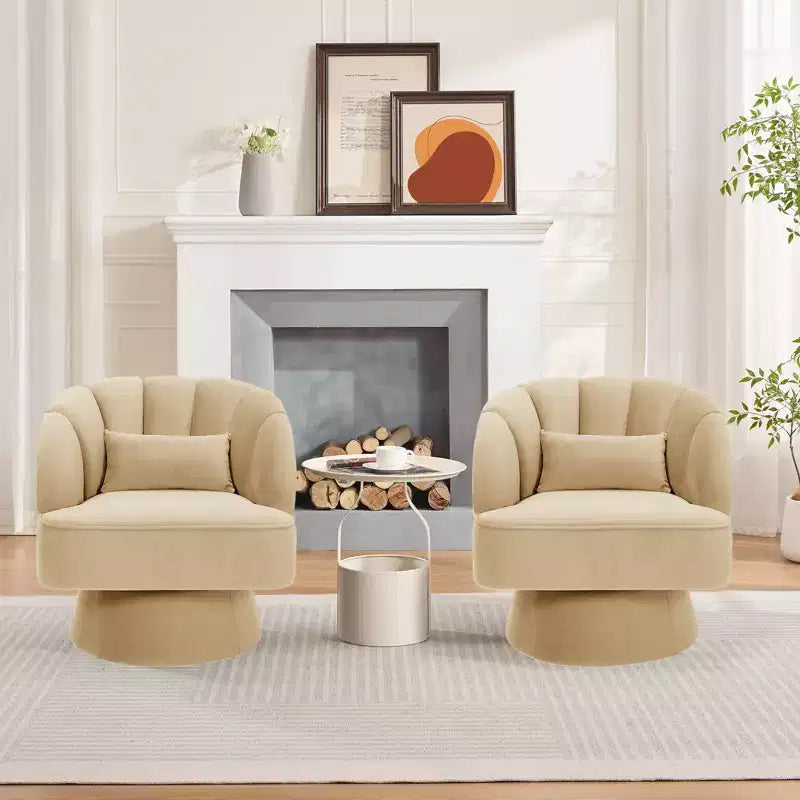 360 Swivel Barrel Accent Chair - Modern Upholstered Lounge Armchair - Curved Backrest, Wide Comfortable Cushion, Comfortable for Living Room