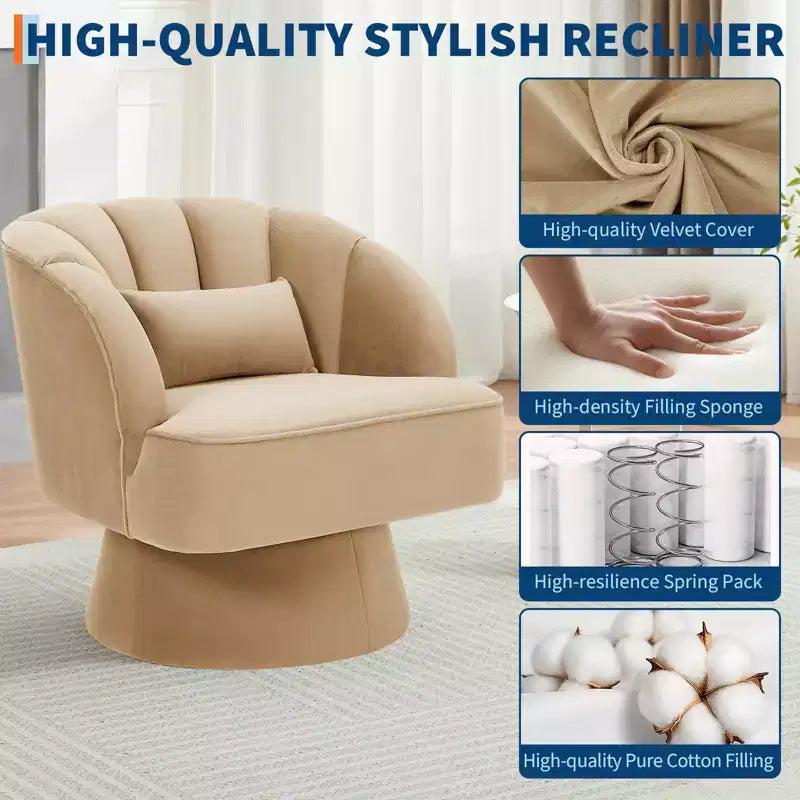 360 Swivel Barrel Accent Chair - Modern Upholstered Lounge Armchair - Curved Backrest, Wide Comfortable Cushion, Comfortable for Living Room