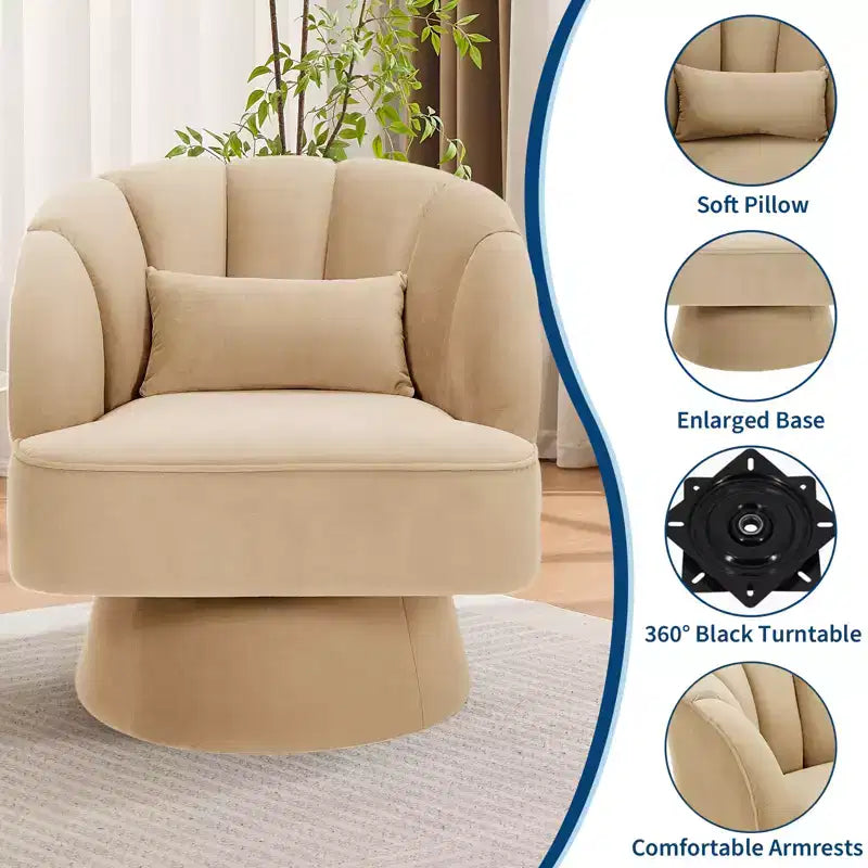 360 Swivel Barrel Accent Chair - Modern Upholstered Lounge Armchair - Curved Backrest, Wide Comfortable Cushion, Comfortable for Living Room