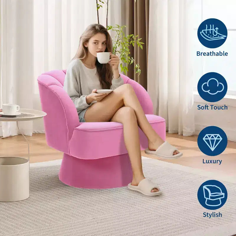360 Swivel Barrel Accent Chair - Modern Upholstered Lounge Armchair - Curved Backrest, Wide Comfortable Cushion, Comfortable for Living Room