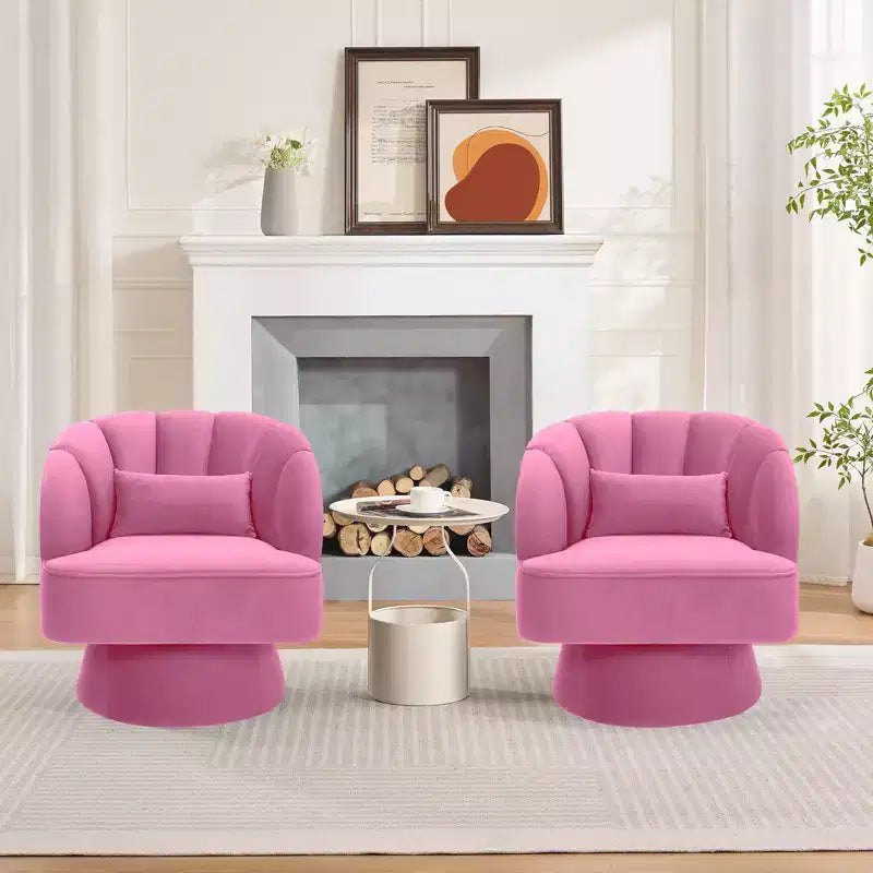 360 Swivel Barrel Accent Chair - Modern Upholstered Lounge Armchair - Curved Backrest, Wide Comfortable Cushion, Comfortable for Living Room