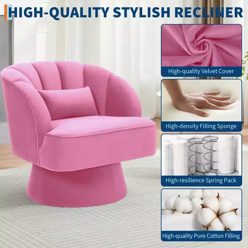 360 Swivel Barrel Accent Chair - Modern Upholstered Lounge Armchair - Curved Backrest, Wide Comfortable Cushion, Comfortable for Living Room