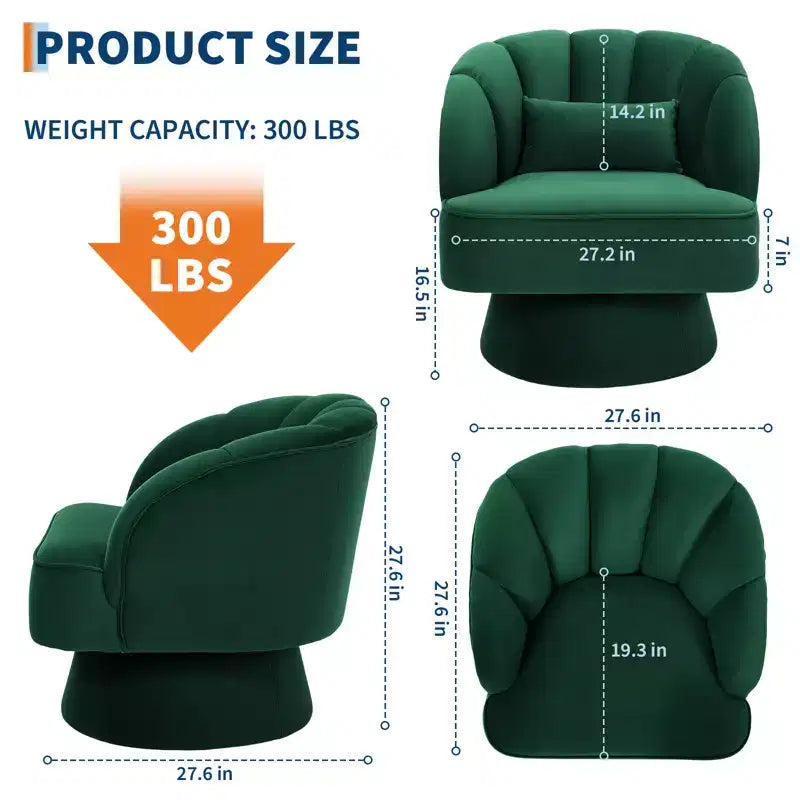 360 Swivel Barrel Accent Chair - Modern Upholstered Lounge Armchair - Curved Backrest, Wide Comfortable Cushion, Comfortable for Living Room