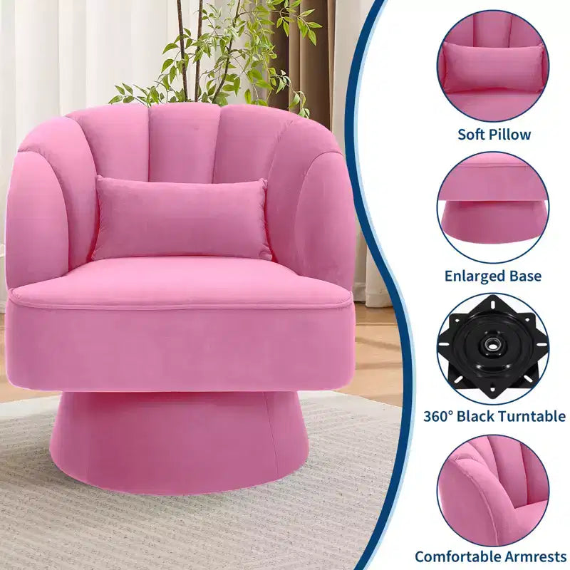 360 Swivel Barrel Accent Chair - Modern Upholstered Lounge Armchair - Curved Backrest, Wide Comfortable Cushion, Comfortable for Living Room