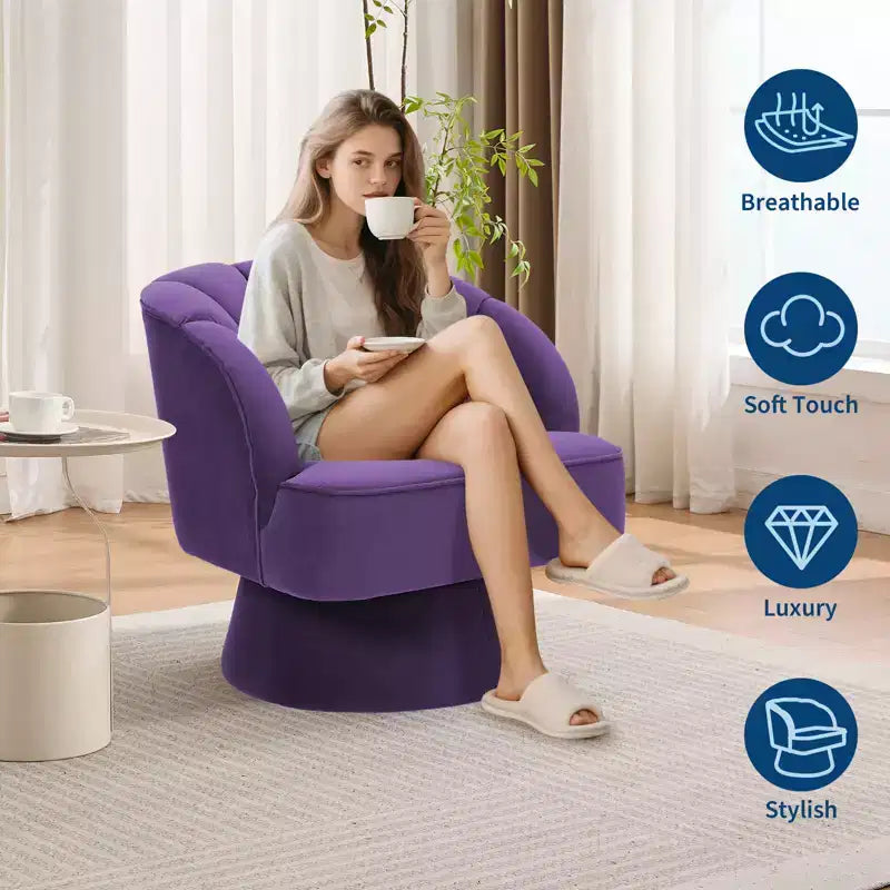 360 Swivel Barrel Accent Chair - Modern Upholstered Lounge Armchair - Curved Backrest, Wide Comfortable Cushion, Comfortable for Living Room
