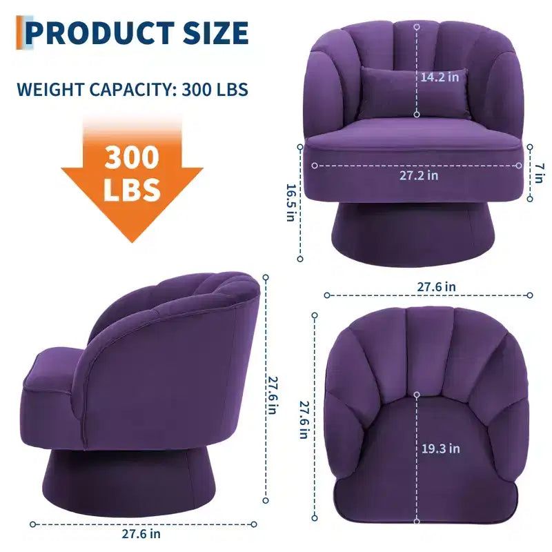 360 Swivel Barrel Accent Chair - Modern Upholstered Lounge Armchair - Curved Backrest, Wide Comfortable Cushion, Comfortable for Living Room