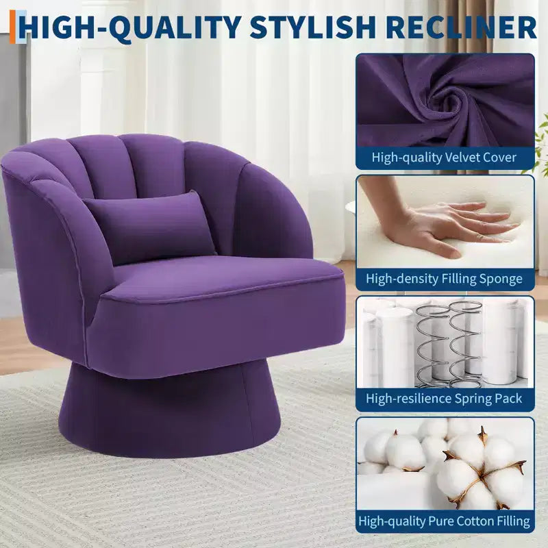 360 Swivel Barrel Accent Chair - Modern Upholstered Lounge Armchair - Curved Backrest, Wide Comfortable Cushion, Comfortable for Living Room