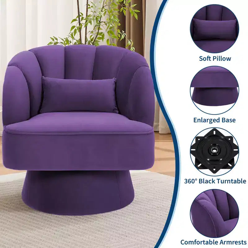 360 Swivel Barrel Accent Chair - Modern Upholstered Lounge Armchair - Curved Backrest, Wide Comfortable Cushion, Comfortable for Living Room