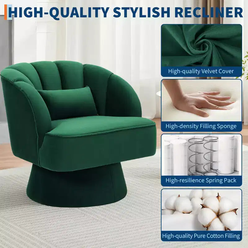 360 Swivel Barrel Accent Chair - Modern Upholstered Lounge Armchair - Curved Backrest, Wide Comfortable Cushion, Comfortable for Living Room