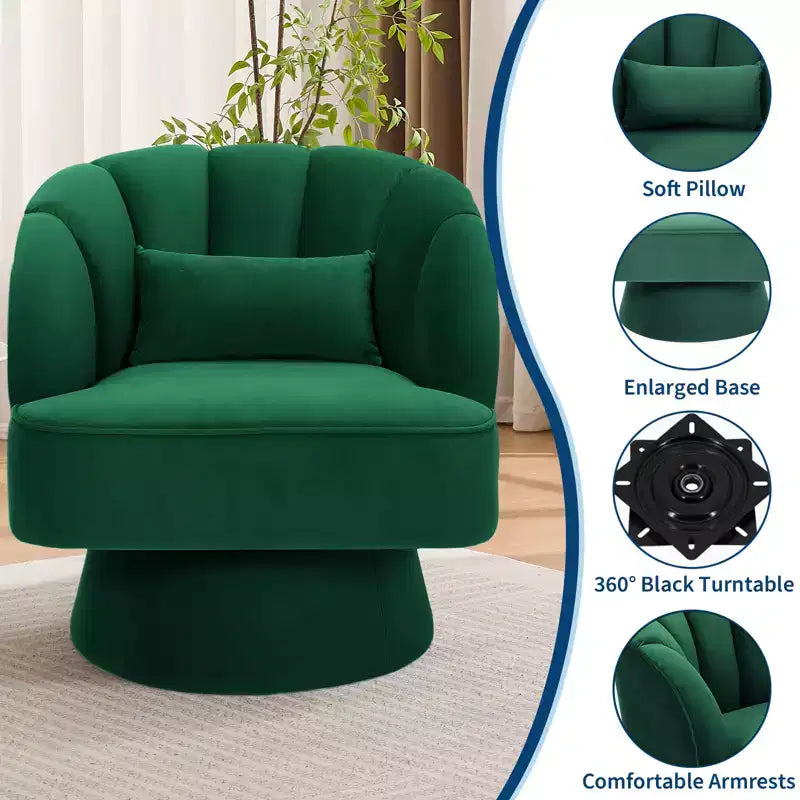 360 Swivel Barrel Accent Chair - Modern Upholstered Lounge Armchair - Curved Backrest, Wide Comfortable Cushion, Comfortable for Living Room