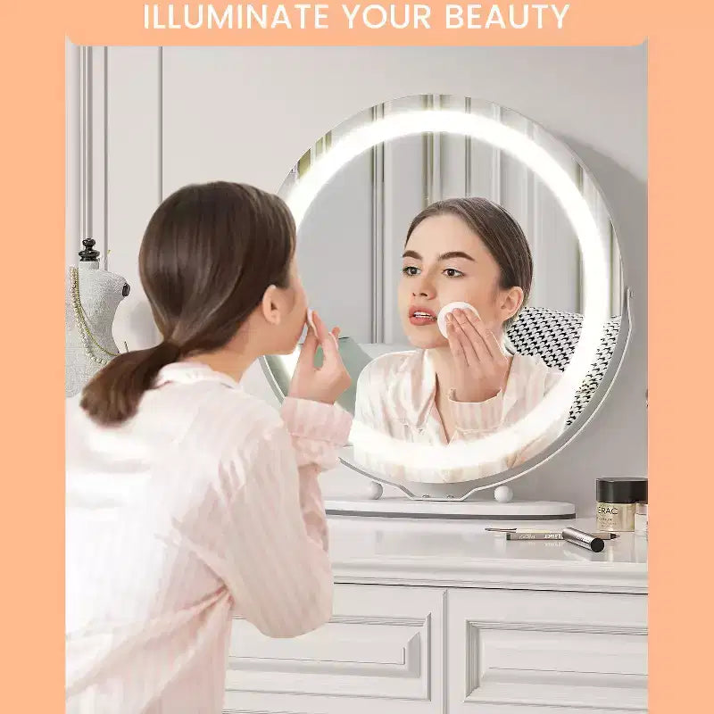 Modern LED Vanity Mirror 19 Round, 3-Color Dimmable Lighting, 360 Rotatable, Smart Touch Control, Aluminum Alloy Frame, Black