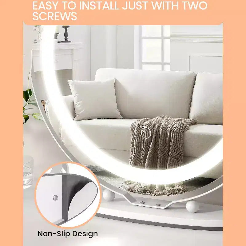 Modern LED Vanity Mirror 19 Round, 3-Color Dimmable Lighting, 360 Rotatable, Smart Touch Control, Aluminum Alloy Frame, Black