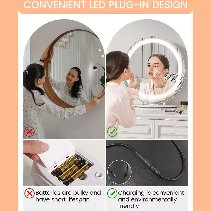 Modern LED Vanity Mirror 19 Round, 3-Color Dimmable Lighting, 360 Rotatable, Smart Touch Control, Aluminum Alloy Frame, Black