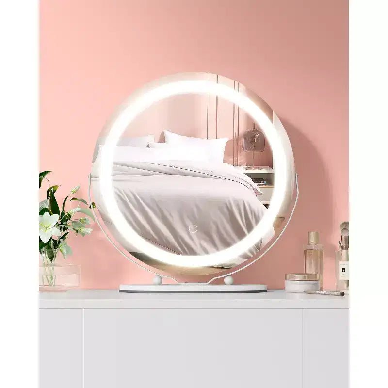 Modern LED Vanity Mirror 19 Round, 3-Color Dimmable Lighting, 360 Rotatable, Smart Touch Control, Aluminum Alloy Frame, Black