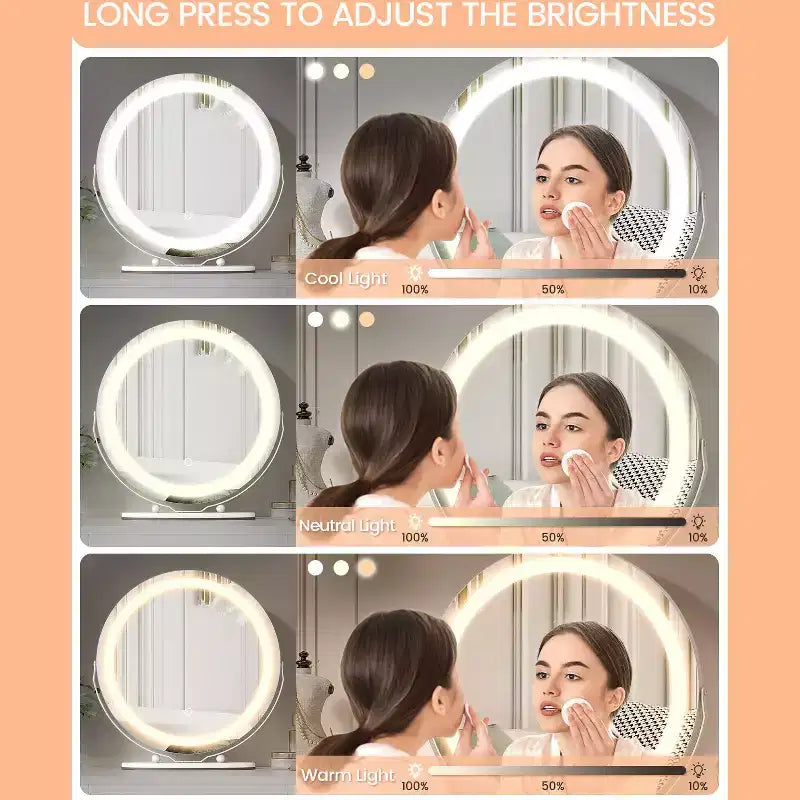 Modern LED Vanity Mirror 19 Round, 3-Color Dimmable Lighting, 360 Rotatable, Smart Touch Control, Aluminum Alloy Frame, Black