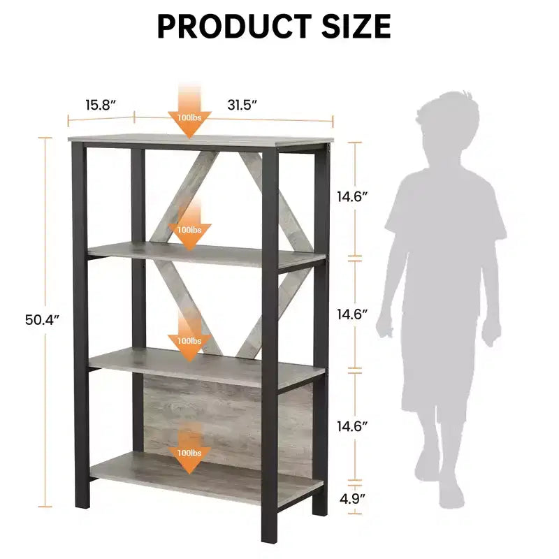 Bookshelf with LED Lights, Bookcase with Open Display Shelves, Wood and Metal Standing Display Bookshelf, Heavy Duty Bookcase for Office Living Room