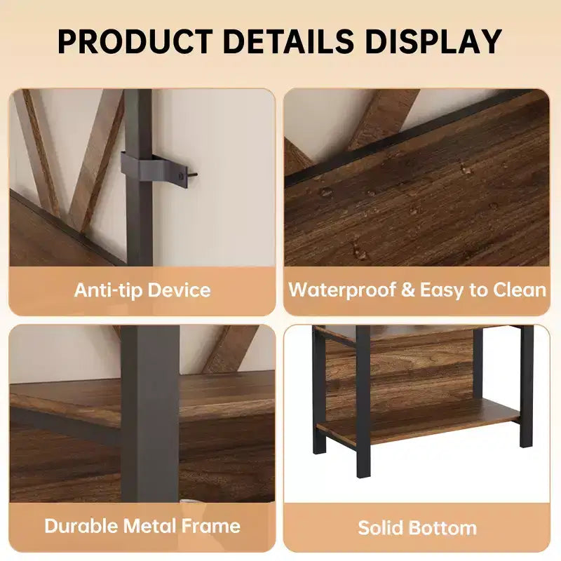 Bookshelf with LED Lights, Bookcase with Open Display Shelves, Wood and Metal Standing Display Bookshelf, Heavy Duty Bookcase for Office Living Room
