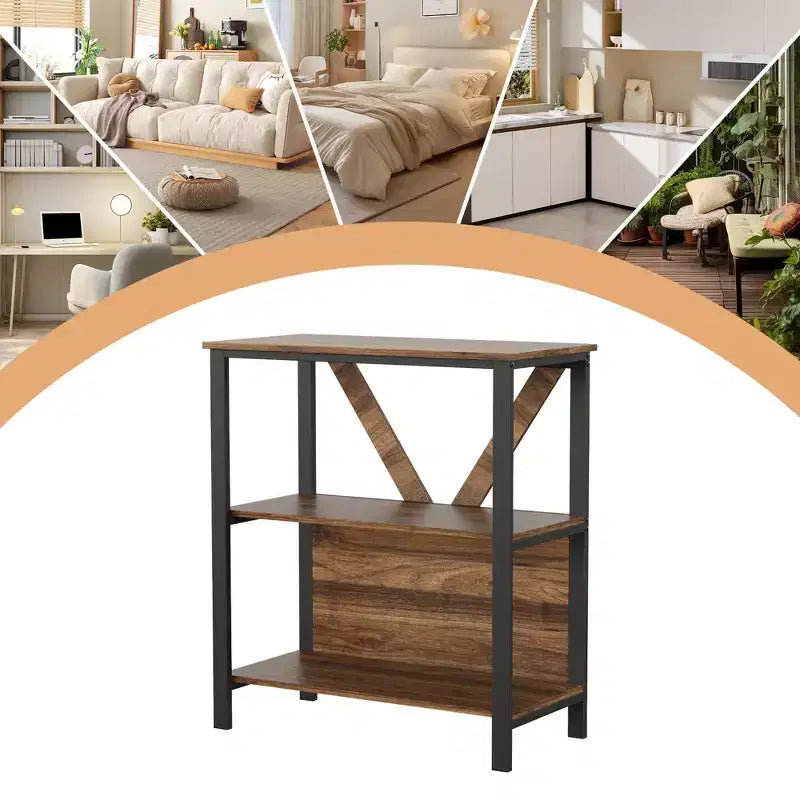 Bookshelf with LED Lights, Bookcase with Open Display Shelves, Wood and Metal Standing Display Bookshelf, Heavy Duty Bookcase for Office Living Room