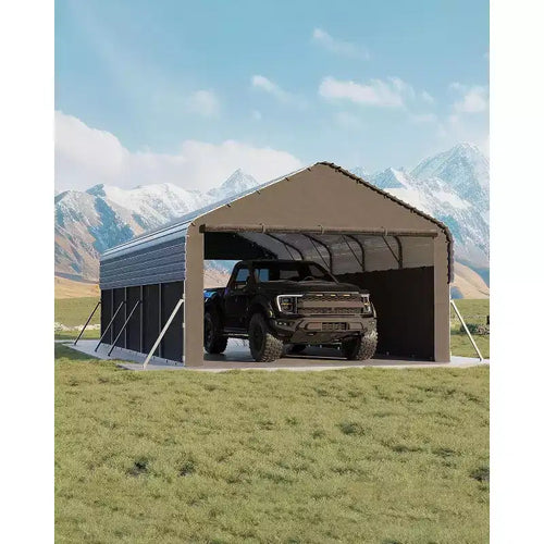 LinTimes 12x24 FT Carport Heavy-Duty Steel Garage Shelter for Vehicle Parking, 103 Inch Peak Height Roll-Up Door Protection with Reinforced Frame