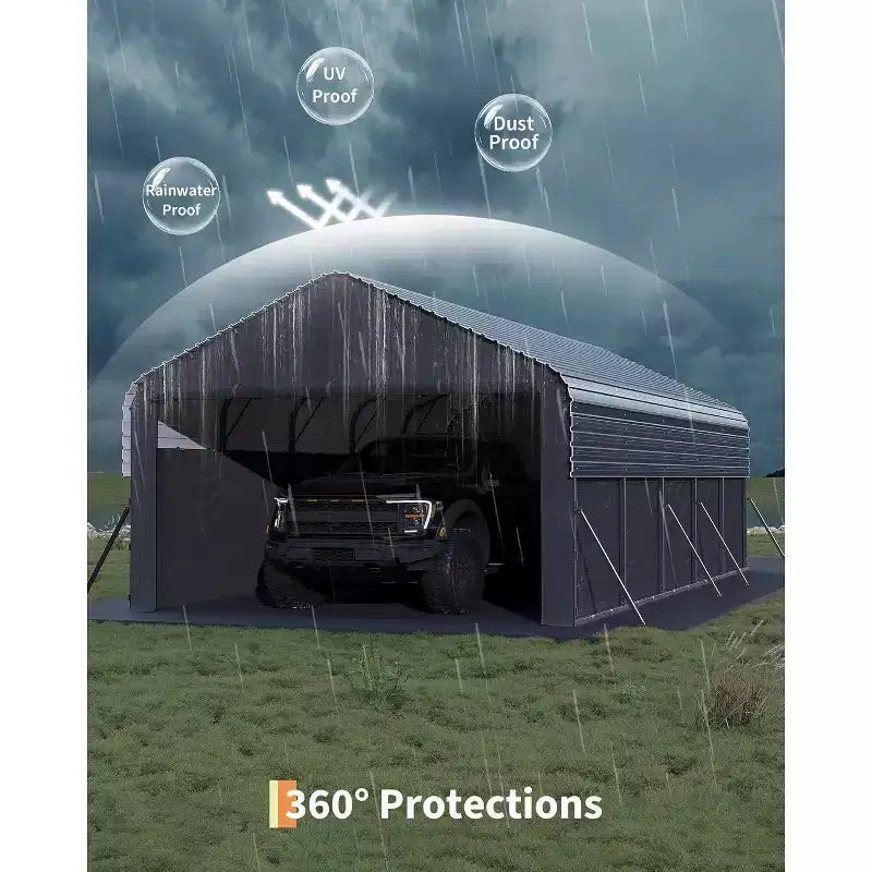 LinTimes 12x24 FT Carport Heavy-Duty Steel Garage Shelter for Vehicle Parking, 103 Inch Peak Height Roll-Up Door Protection with Reinforced Frame