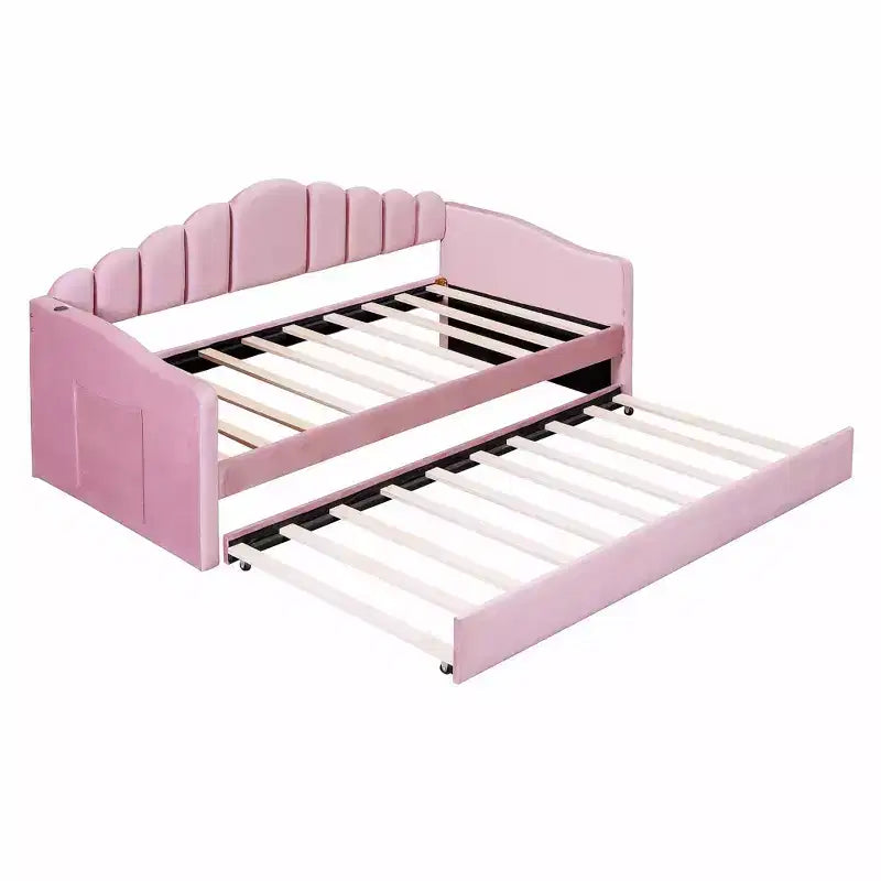 FAMYYT Twin Size Upholstered Daybed With Charging Station, Trundle, Easy Assembly