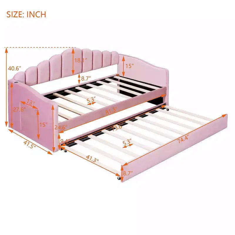 FAMYYT Twin Size Upholstered Daybed With Charging Station, Trundle, Easy Assembly