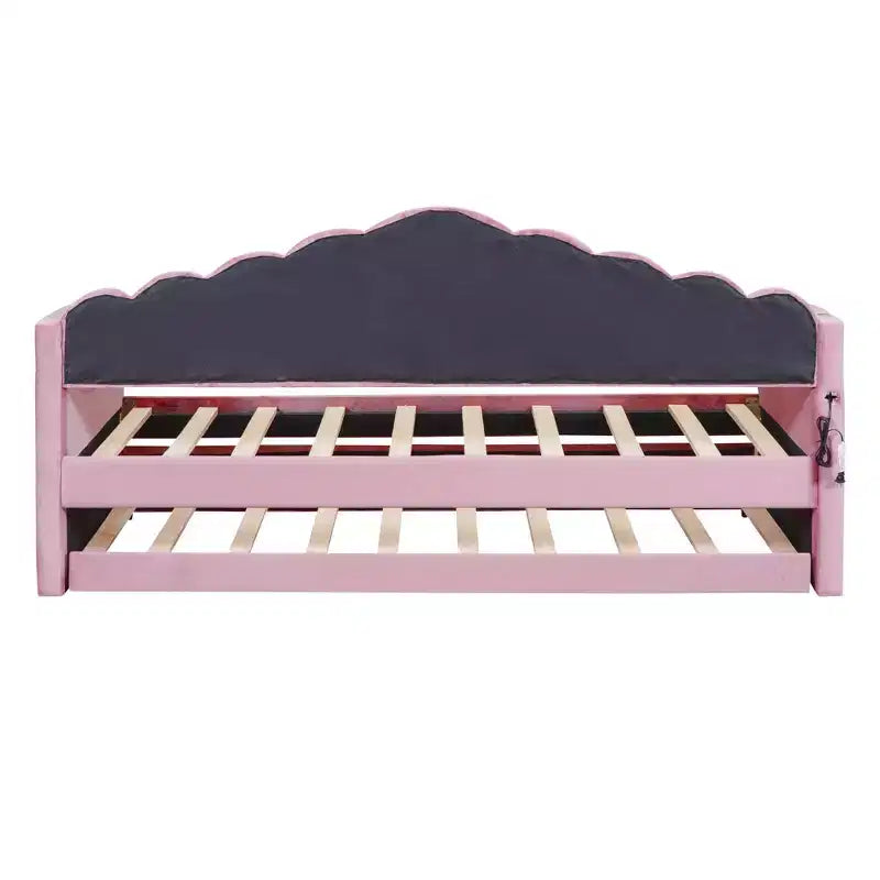 FAMYYT Twin Size Upholstered Daybed With Charging Station, Trundle, Easy Assembly