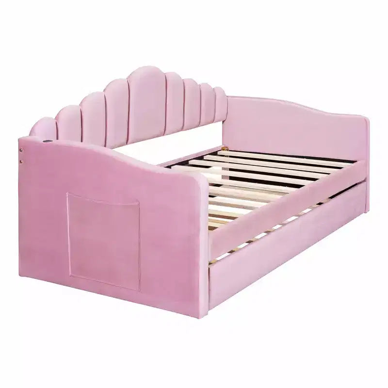 FAMYYT Twin Size Upholstered Daybed With Charging Station, Trundle, Easy Assembly