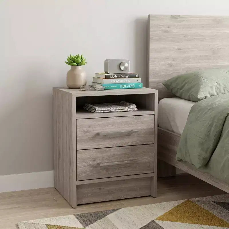 HomeRoots 20 Gray Wood Two Drawer Nightstand