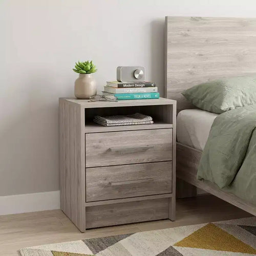 HomeRoots 20 Gray Wood Two Drawer Nightstand