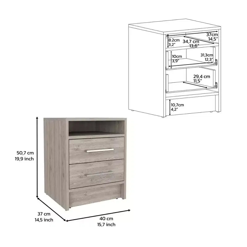 HomeRoots 20 Gray Wood Two Drawer Nightstand