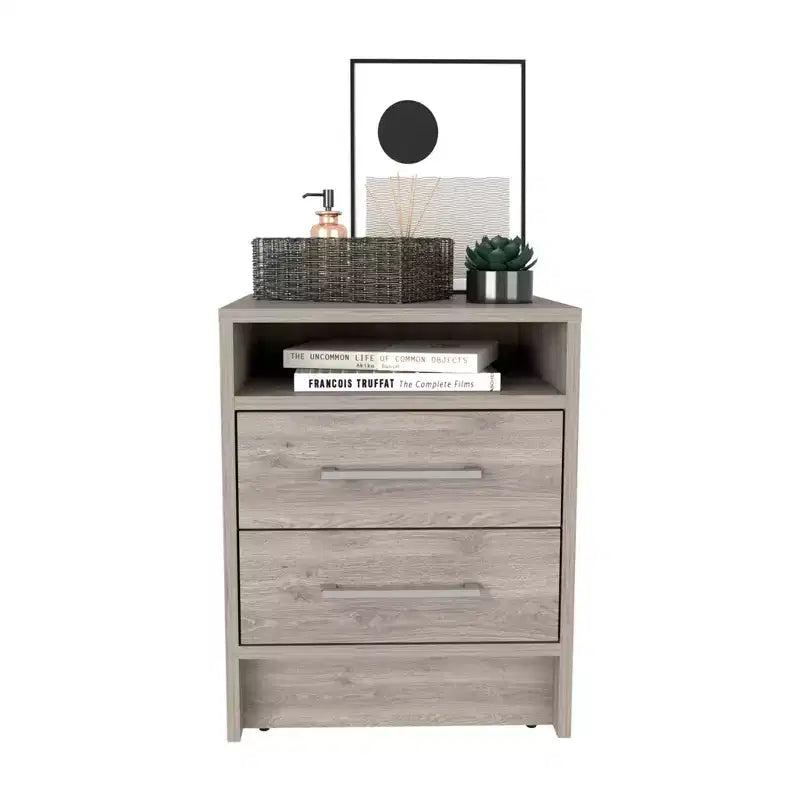 HomeRoots 20 Gray Wood Two Drawer Nightstand