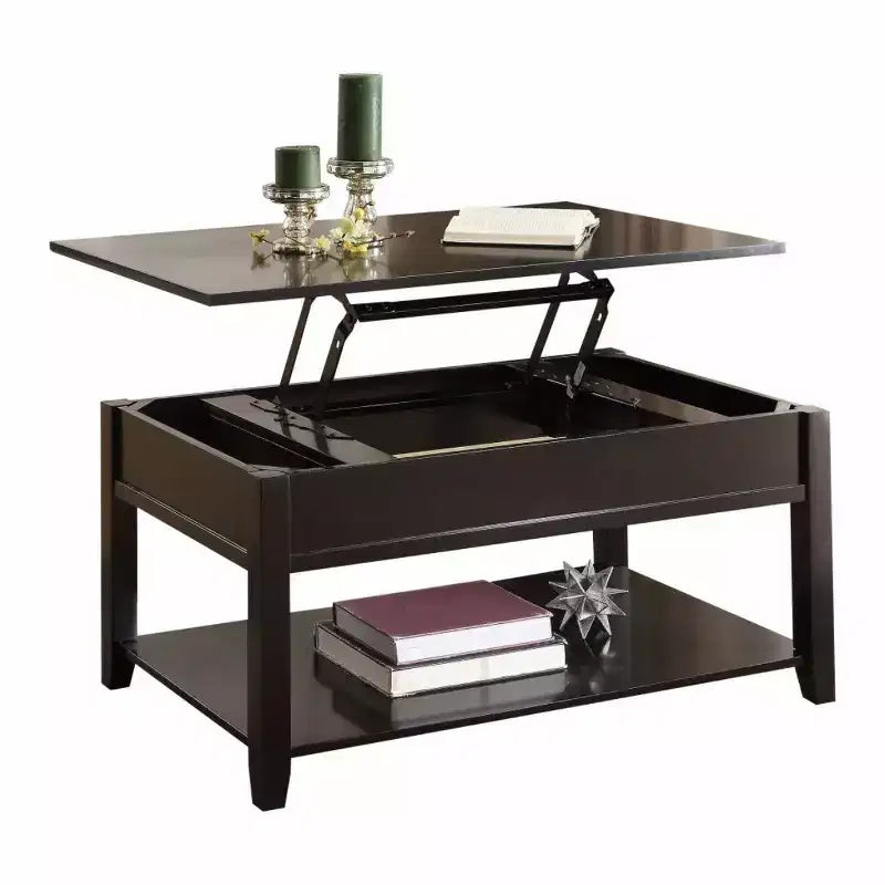 HomeRoots 40 Black Wood Lift Top Coffee Table