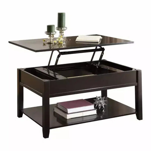HomeRoots 40 Black Wood Lift Top Coffee Table