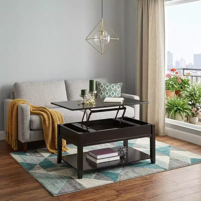 HomeRoots 40 Black Wood Lift Top Coffee Table