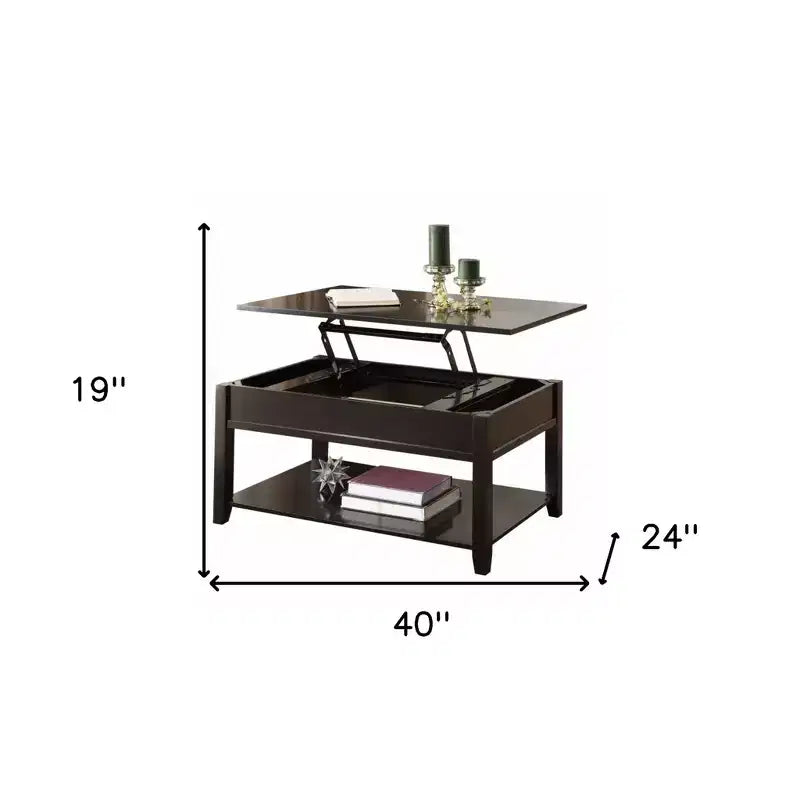 HomeRoots 40 Black Wood Lift Top Coffee Table