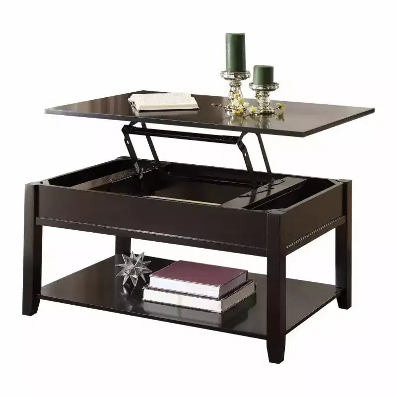HomeRoots 40 Black Wood Lift Top Coffee Table