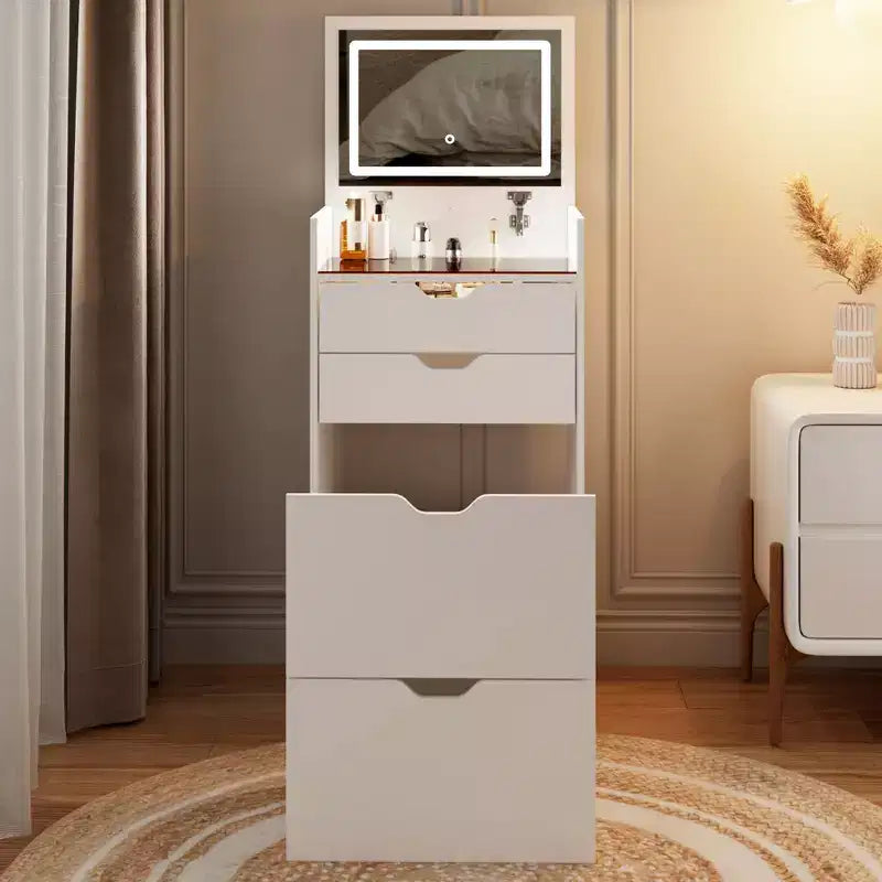 JVNOXK 3-in-1 Multifunctional Dressing Table and Stool Set , Flip-Up HD Mirror & Hidden Storage