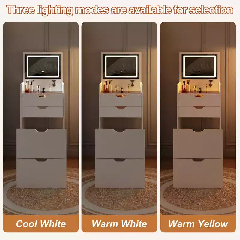 JVNOXK 3-in-1 Multifunctional Dressing Table and Stool Set , Flip-Up HD Mirror & Hidden Storage
