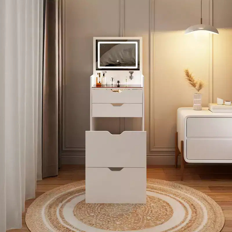 JVNOXK 3-in-1 Multifunctional Dressing Table and Stool Set , Flip-Up HD Mirror & Hidden Storage