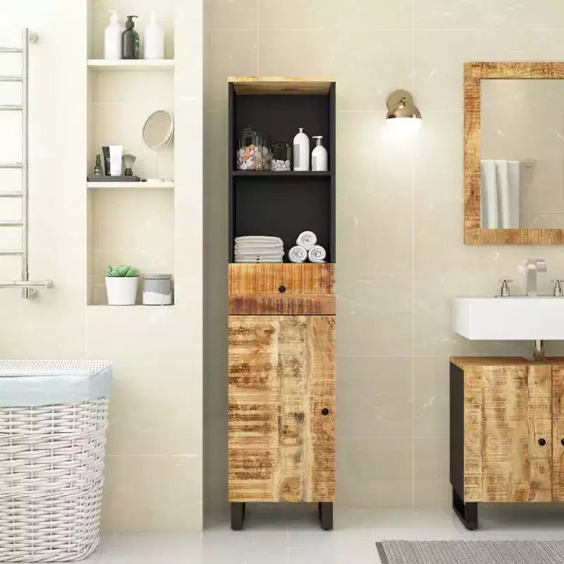 vidaXL Bathroom Cabinet Black Solid Mango Wood 63 in high Modern
